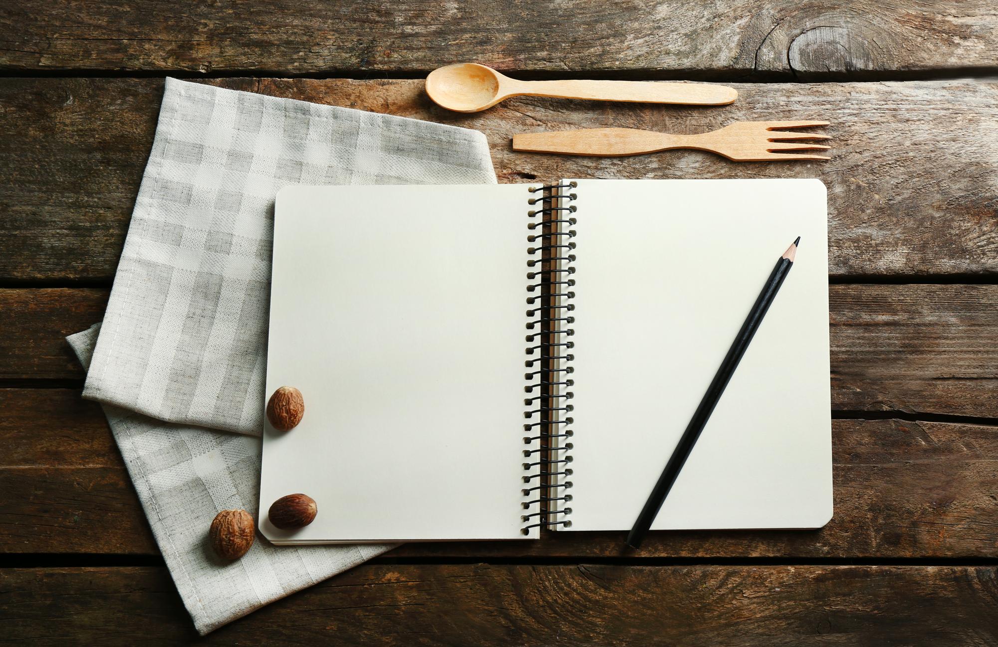 Notebook with menu sketches and tasting notes